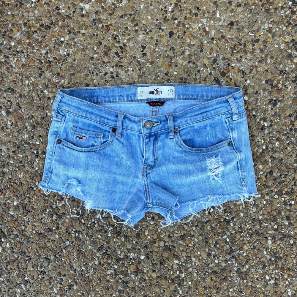 Hollister Women's Distressed Light Blue Jean Shorts